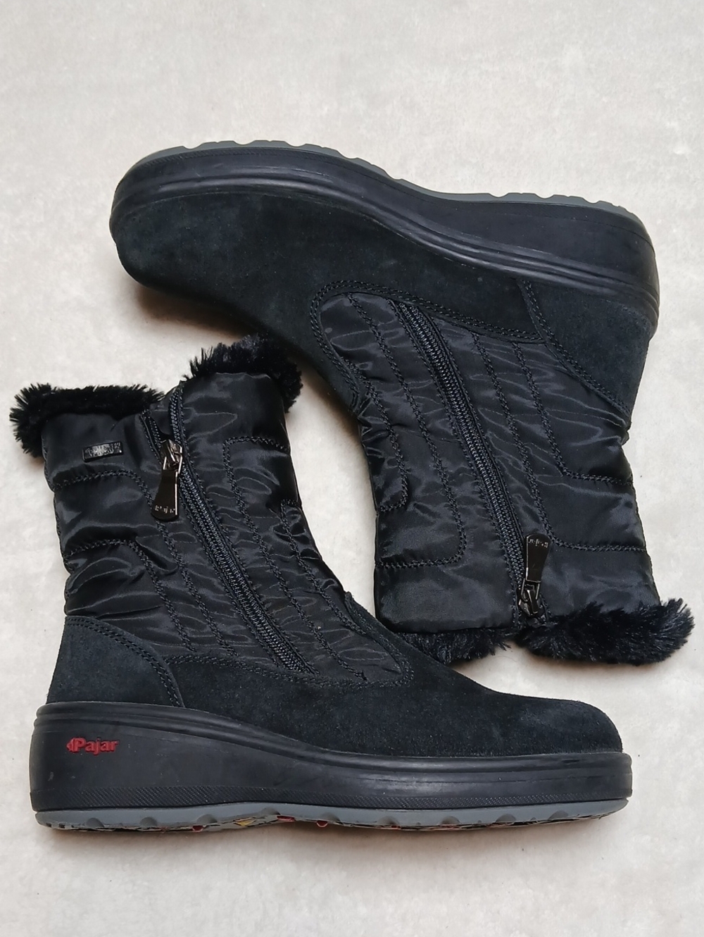 Pajar Women's Black Faux-Fur Trim Winter Zip Boots Size 36